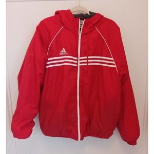 Vintage Adidas Mens Full Zip Long Sleeve Hooded Red & White Size S Jacket